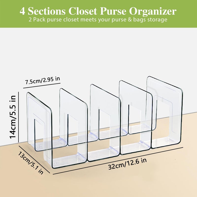 OTXKXBLP 2 Pcs Acrylic Clear Purse Storage Organizers, 4 Sections Dividers in Bedroom Office (bright) - Image 2