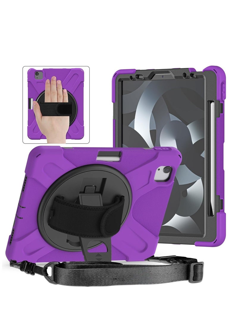 Kids Shockproof Case Compatible with iPad Air 13 inch (2024) M2, Heavy Duty Rugged Case with Hand Strap Kickstand and Shoulder Belt for iPad Air 13 Inch (Purple)  - Image 1