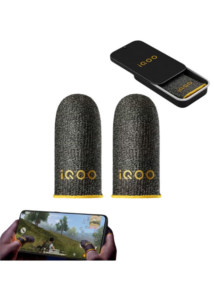 iQOO 【iQOO Lightning Gaming Finger Sleeves】2-Pack for Thumb & Index Finger High-sensitivity Touch, Anti-slip for Sweaty Hands, Moisture-wicking & Breathable, Ultra-thin 0.3mm, High-density Silver Fiber Woven Sweatproof Sleeves with Black Metal Storage Case - Image 1