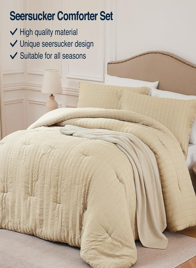Quataly Queen Comforter Set Linen,3PCS Seersucker Lightweight Bedding Comforter for All Season, Queen Size(90''×90'' Comforter & 2 Pillowcases) - Image 2