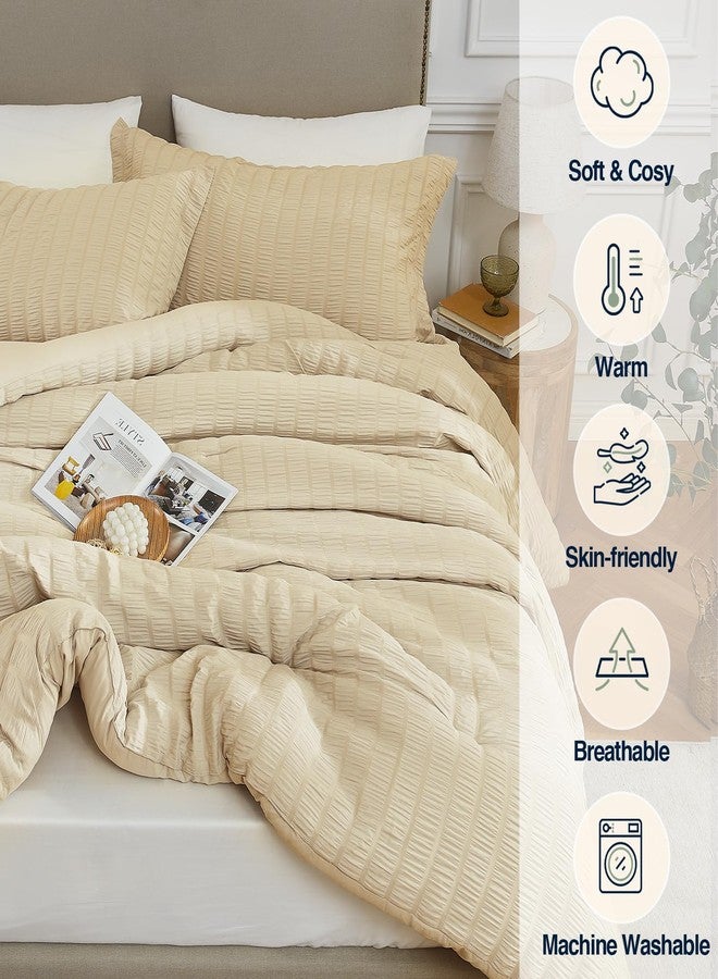 Quataly Queen Comforter Set Linen,3PCS Seersucker Lightweight Bedding Comforter for All Season, Queen Size(90''×90'' Comforter & 2 Pillowcases) - Image 3