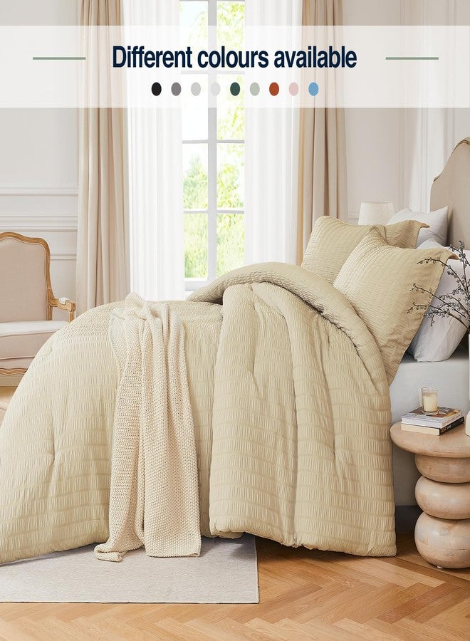Quataly Queen Comforter Set Linen,3PCS Seersucker Lightweight Bedding Comforter for All Season, Queen Size(90''×90'' Comforter & 2 Pillowcases) - Image 5