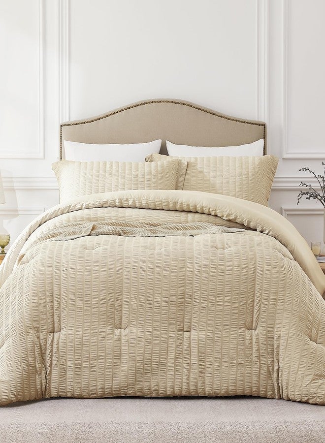 Quataly Queen Comforter Set Linen,3PCS Seersucker Lightweight Bedding Comforter for All Season, Queen Size(90''×90'' Comforter & 2 Pillowcases) - Image 1