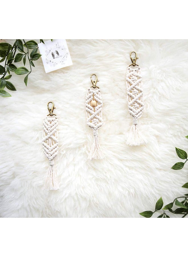 Antikiano Macrame Keychains Boho Macrame Bag Charms with Tassels Car Hanging 3 pieces  - Image 3