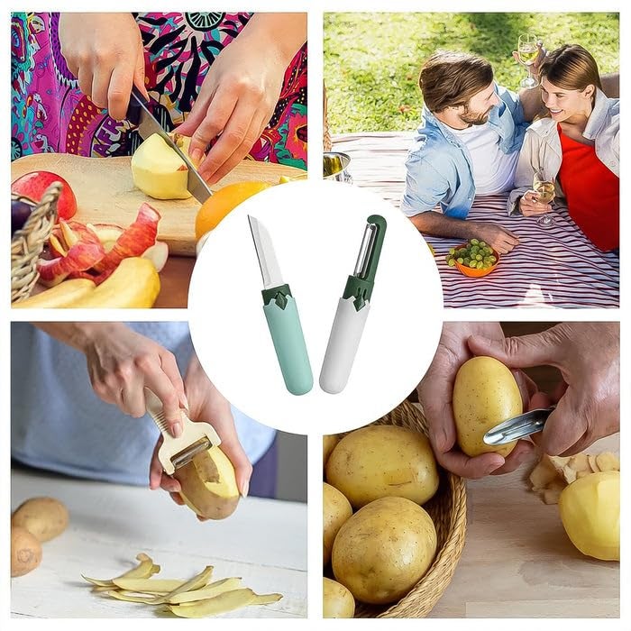 Garth 2-in-1 Knife, Multifunctional Peeler, Two-in-One Fruit Knife, Fruit and Vegetable Cutting Knife + Sawtooth Peeler, Apple, Carrot, Potato, Fruit Slice Antiskid Durable, Ergonomic - Image 2