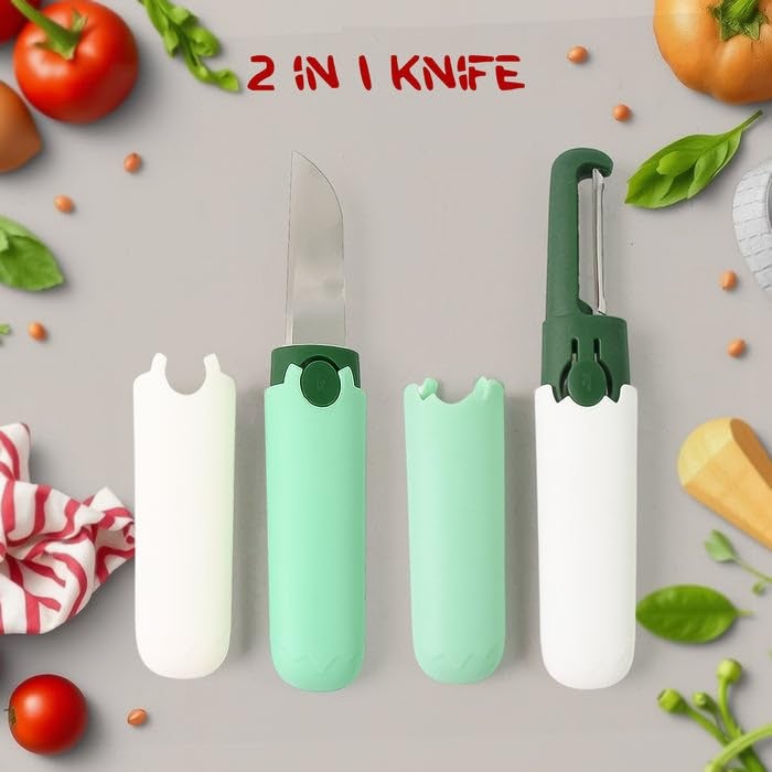 Garth 2-in-1 Knife, Multifunctional Peeler, Two-in-One Fruit Knife, Fruit and Vegetable Cutting Knife + Sawtooth Peeler, Apple, Carrot, Potato, Fruit Slice Antiskid Durable, Ergonomic - Image 3