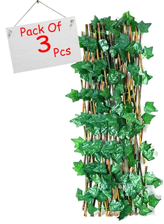 LINGWEI Bamboo Wooden Expandable Wicker Fence With Artificial Green Leaves Green Fence 3pcs - Image 2