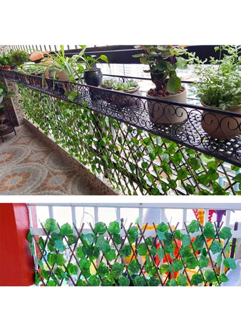 LINGWEI Bamboo Wooden Expandable Wicker Fence With Artificial Green Leaves Green Fence 3pcs - Image 5