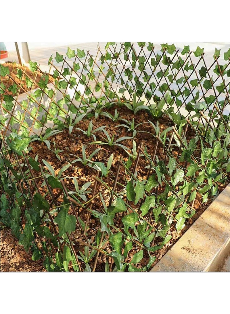 LINGWEI Bamboo Wooden Expandable Wicker Fence With Artificial Green Leaves Green Fence 3pcs - Image 3