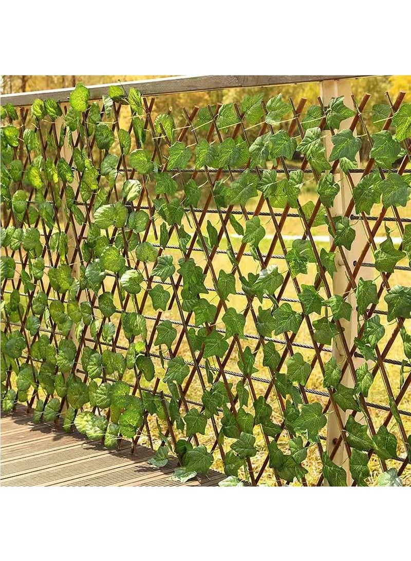 LINGWEI Bamboo Wooden Expandable Wicker Fence With Artificial Green Leaves Green Fence 3pcs - Image 4