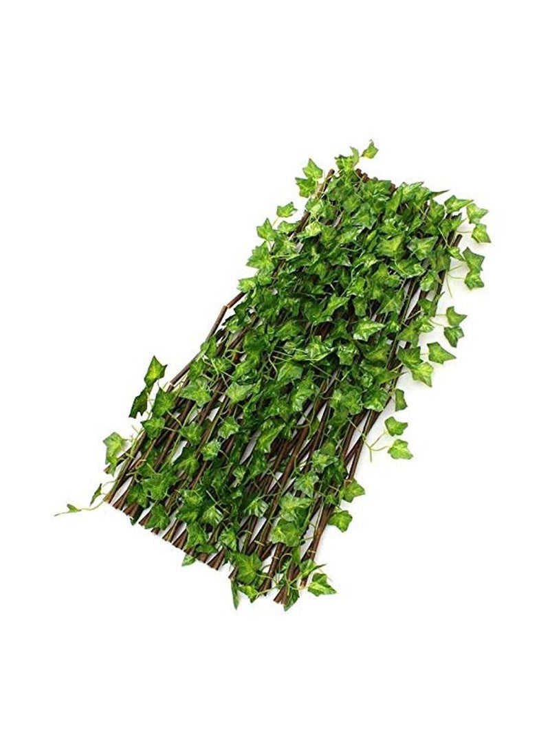 LINGWEI Bamboo Wooden Expandable Wicker Fence With Artificial Green Leaves Green Fence 3pcs - Image 1