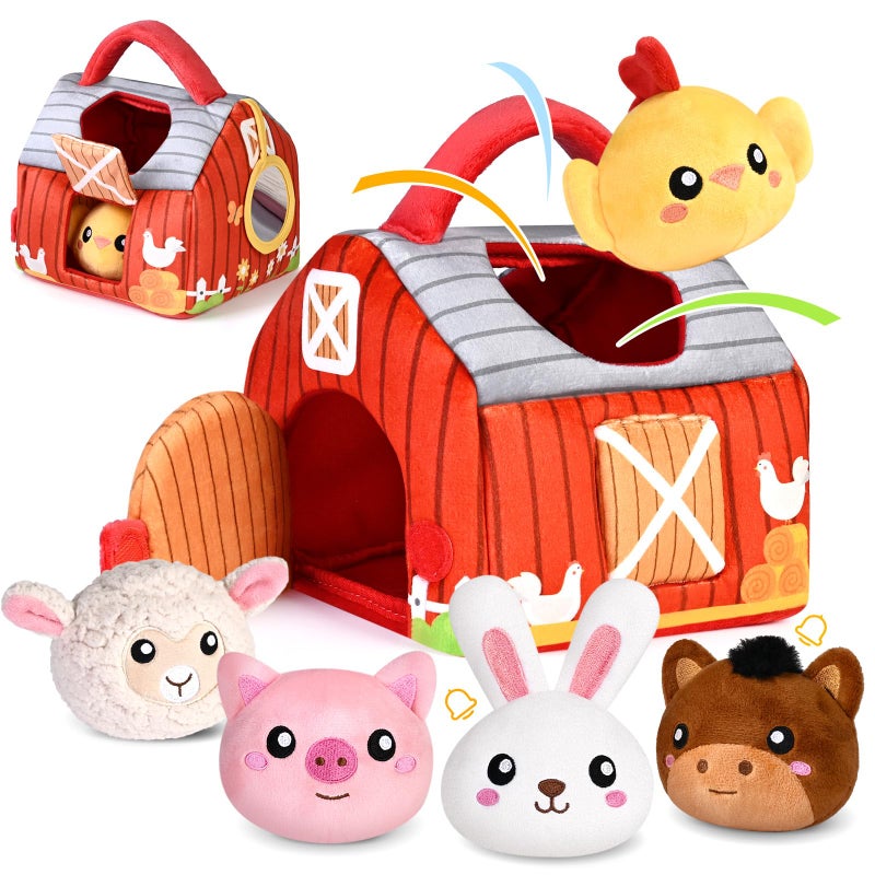 KMUYSL Baby Toys 06 612 Months Plush Big Red Barn with Farm Animals Soft Sensory Toys with Crinkle Rattles for 036912 Month Newborn Infant Christmas Easter Birthday Gifts for Baby Boys Girls - Image 2