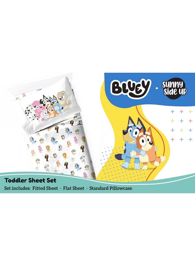 Sunny Side Up Bluey & Friends Toddler Sheet Set - 3 Piece Toddler Bedding Set Includes Pillow Cover - Super Soft Microfiber Sheets - Image 2