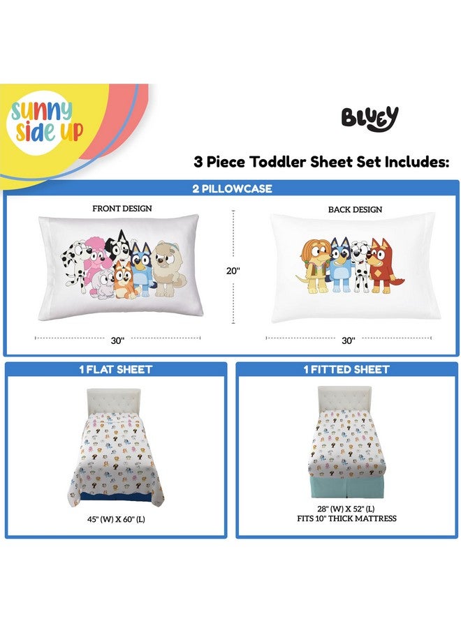 Sunny Side Up Bluey & Friends Toddler Sheet Set - 3 Piece Toddler Bedding Set Includes Pillow Cover - Super Soft Microfiber Sheets - Image 3
