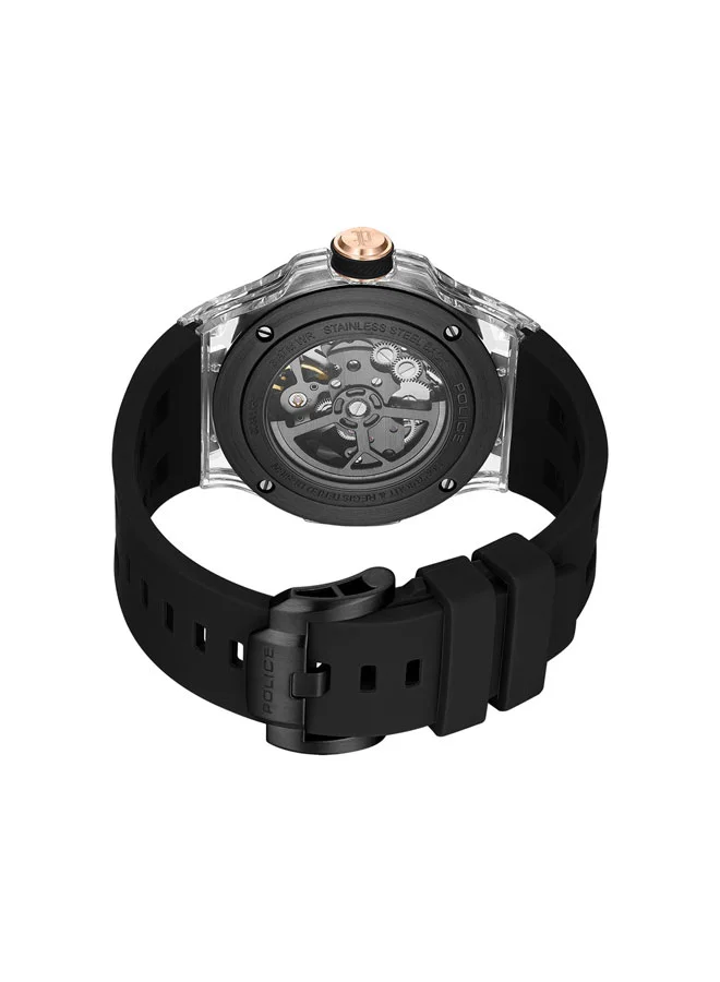 POLICE Men's Cyclone Gunmetal Dial Black Silicone Strap Automatic Watch for Men - 43.5mm