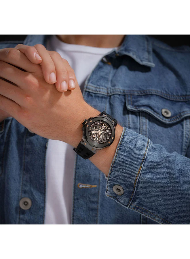 POLICE Men's Cyclone Gunmetal Dial Black Silicone Strap Automatic Watch for Men - 43.5mm