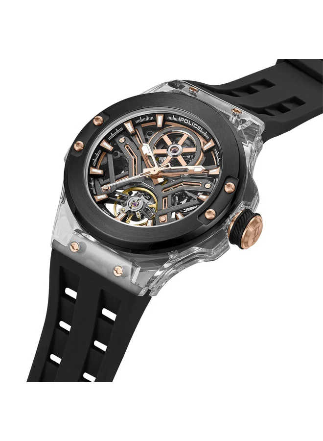 POLICE Cyclone Gunmetal Dial Black Silicone Strap Automatic Watch for Men - 43.5mm