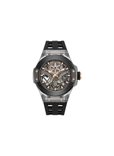 POLICE Men's Cyclone Gunmetal Dial Black Silicone Strap Automatic Watch for Men - 43.5mm