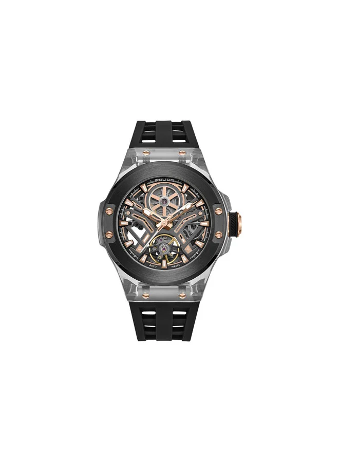 POLICE Cyclone Gunmetal Dial Black Silicone Strap Automatic Watch for Men - 43.5mm