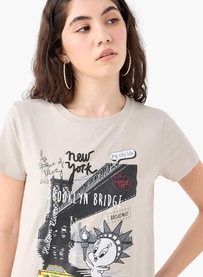 SP Characters Tweety Print T-shirt with Crew Neck and Short Sleeves - Image 4