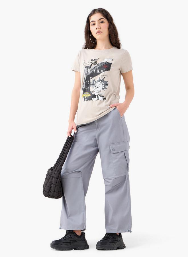 SP Characters Tweety Print T-shirt with Crew Neck and Short Sleeves - Image 2