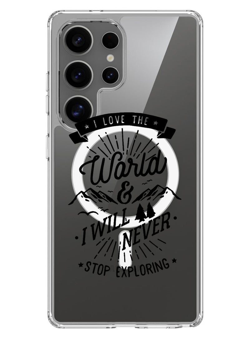 Theodor Magnetic Case for Samsung Galaxy S25 Ultra 6.9-inch Compatible with MagSafe Wireless Charging, Shockproof Phone Bumper Cover I love the world - Image 1