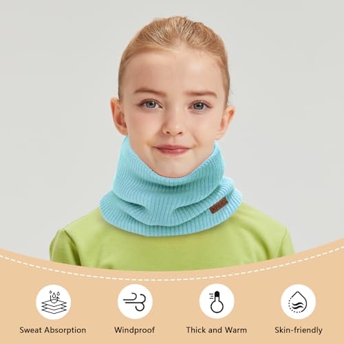XFUEL Kids Neck Warmer, 2 Pack, Knitted Winter Neck Gaiter, Fleece Lined Infinity Scarf for Boys Girls (sky blue,purple) - Image 4