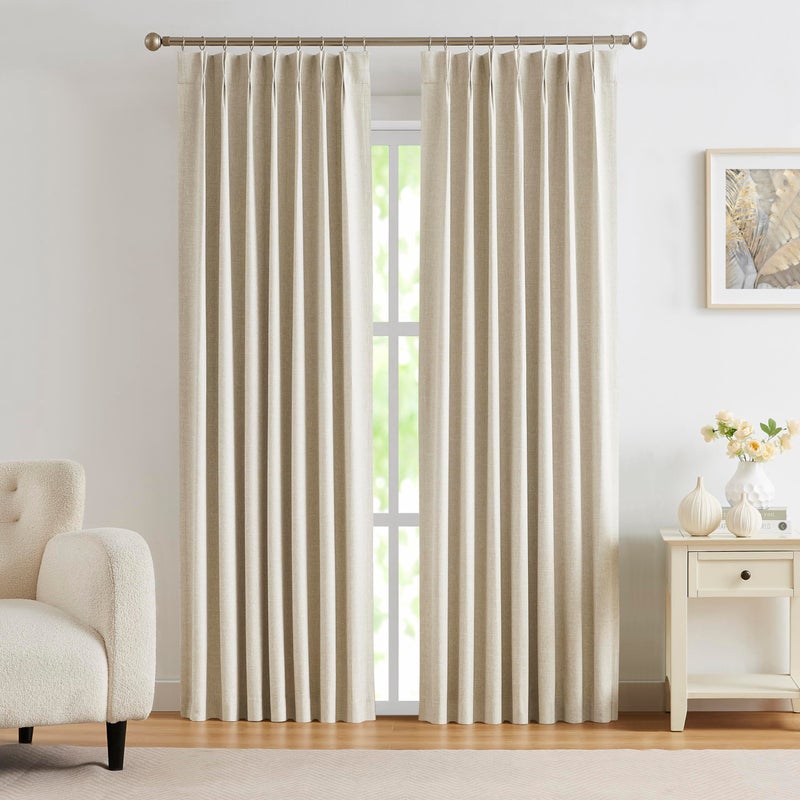 Kayne Studio Blended Linen Pinch Pleat Blackout Curtains 84 inch Long for Living Room Bedroom Thermal Insulated Window Treatments Pleated Drapes for Track with 9 Hooks 40""x84"" Dark Linen 1 Panel - Image 1
