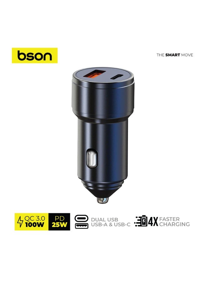 BSON محول سيارة سريع 48 واط، منفذي USB USB-A و USB-C، شحن أسرع 4 مرات، QC3.0 100 واط كحد أقصى، PD 25 واط، ملحق سفر مدمج، تصميم متين مع حماية ذكية للسلامة للاستخدام اليومي في السيارة - Image 2