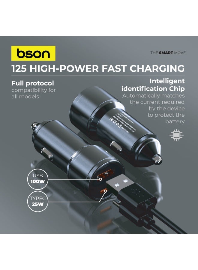 BSON محول سيارة سريع 48 واط، منفذي USB USB-A و USB-C، شحن أسرع 4 مرات، QC3.0 100 واط كحد أقصى، PD 25 واط، ملحق سفر مدمج، تصميم متين مع حماية ذكية للسلامة للاستخدام اليومي في السيارة - Image 5
