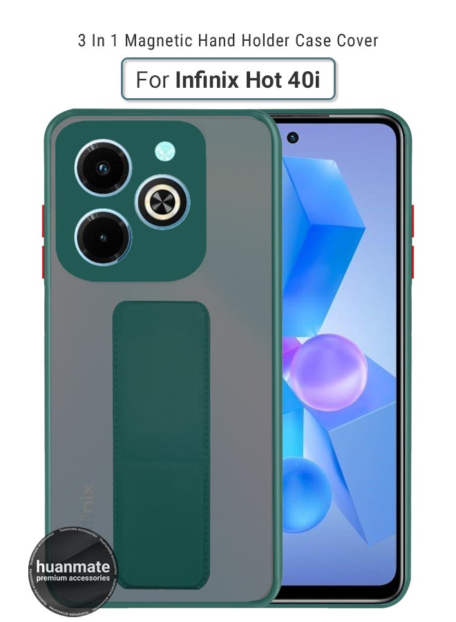 huanmate Infinix Hot 40i Magnetic Case With Hand Grip Holder & Kickstand - Strong Grip for Magnetic Car Holder, Stylish & Functional, Ultimate Convenience & Hands-Free Viewing - Green - Image 1