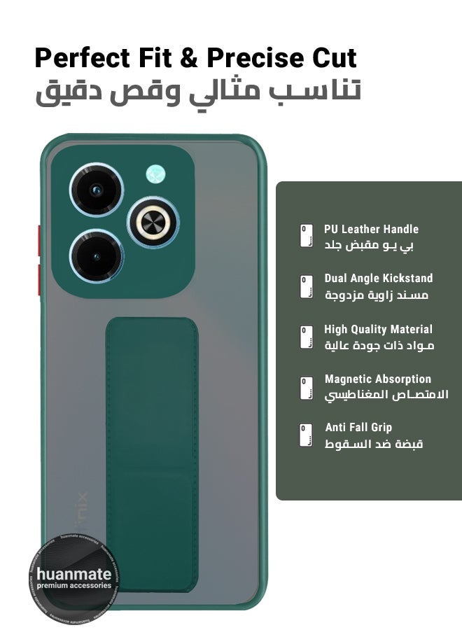 huanmate Infinix Hot 40i Magnetic Case With Hand Grip Holder & Kickstand - Strong Grip for Magnetic Car Holder, Stylish & Functional, Ultimate Convenience & Hands-Free Viewing - Green - Image 2