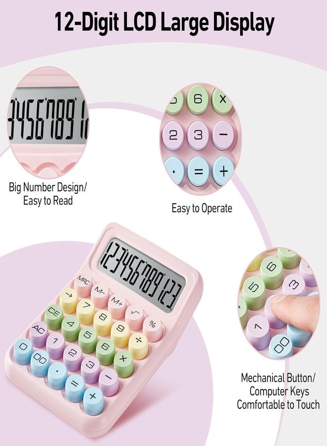 TARISHI 12-Digit Candy Color Calculator – Cute Round Button Scientific Calculator for Students, Kids & Office, Dopamine Aesthetic (Pink) - Image 5