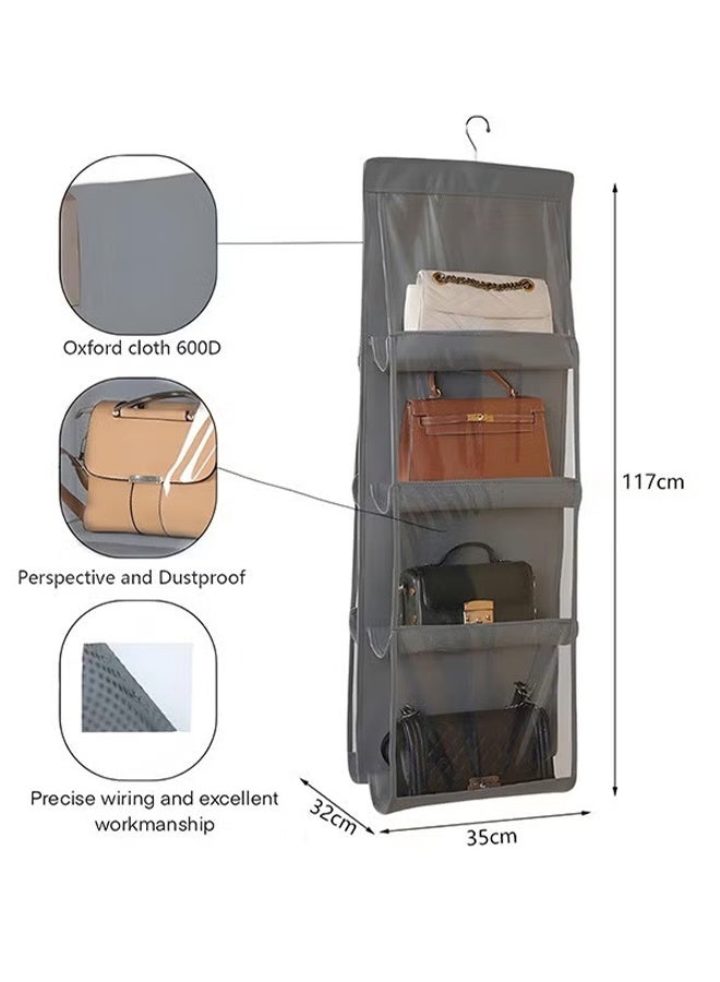 MLADEN منظم حقائب اليد المعلق، منظم حقائب قابل للطي من قماش أكسفورد معلق مع 8 جيوب، منظم خزانة تخزين لغرفة نوم العائلة (رمادي) - Image 2