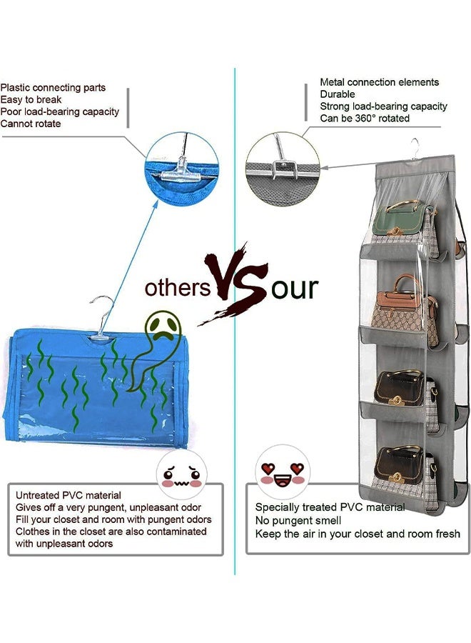 MLADEN منظم حقائب اليد المعلق، منظم حقائب قابل للطي من قماش أكسفورد معلق مع 8 جيوب، منظم خزانة تخزين لغرفة نوم العائلة (رمادي) - Image 4