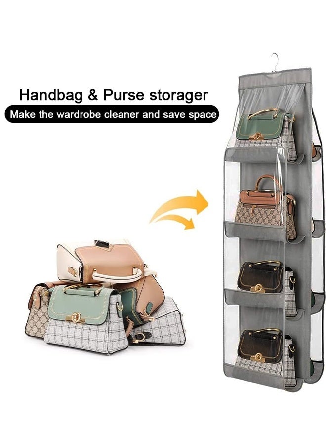 MLADEN منظم حقائب اليد المعلق، منظم حقائب قابل للطي من قماش أكسفورد معلق مع 8 جيوب، منظم خزانة تخزين لغرفة نوم العائلة (رمادي) - Image 3