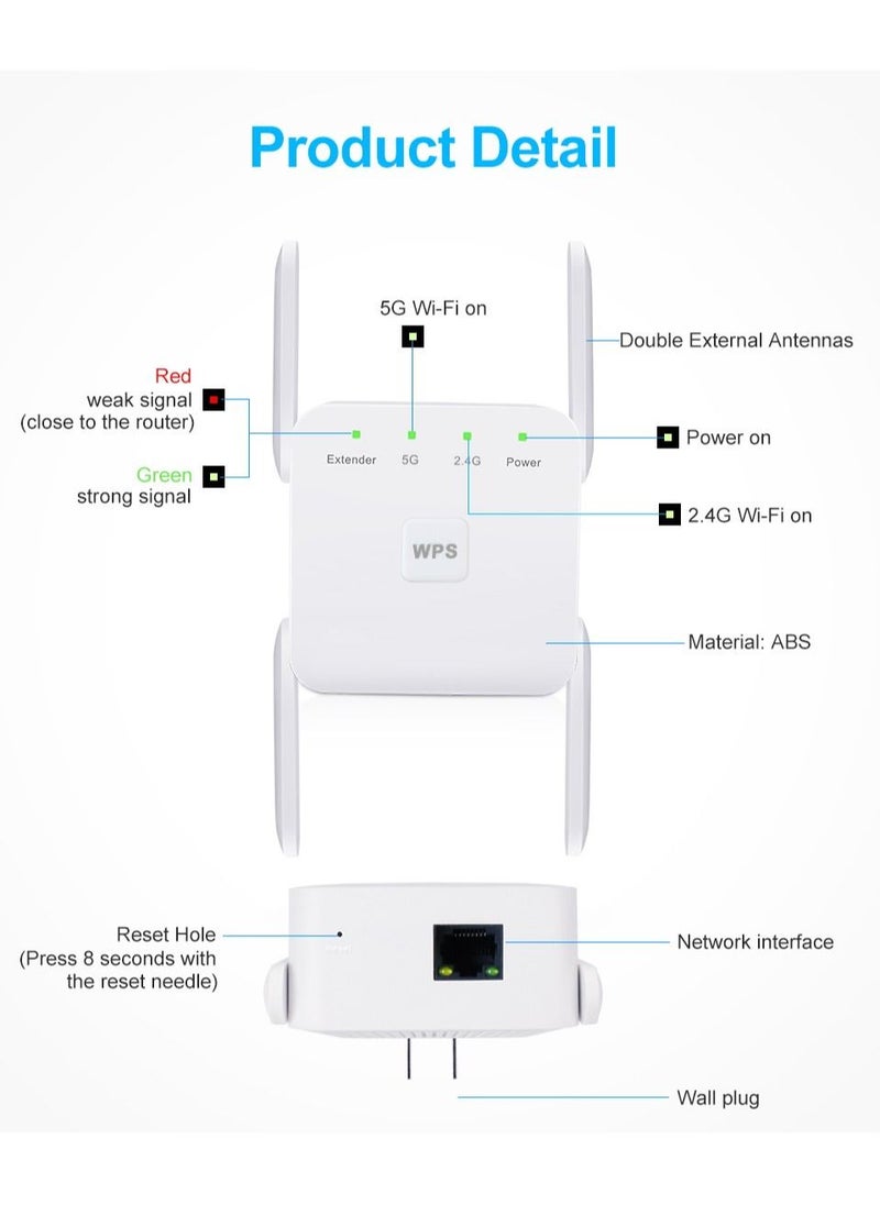 Generic - 5GHz WiFi Repeater, Long Range Wireless Wifi Signal Amplifier, Wifi Extender Network WiFi Booster 1200Mbps - Image 1