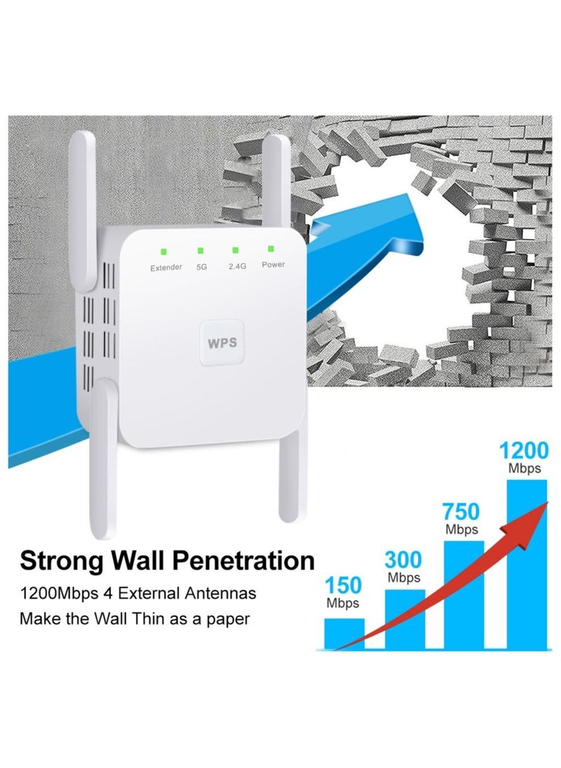 Generic - 5GHz WiFi Repeater, Long Range Wireless Wifi Signal Amplifier, Wifi Extender Network WiFi Booster 1200Mbps - Image 1