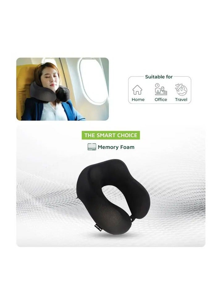 GREEN LION Memory Foam Neck Pillow / Polyester with Inside Memory Foam Material / Comfort Fit / Daily Commute / Upgraded Design / Breathable / Lightweight / Upgraded Design / Suitable for Home / Office / Travel - Black - Image 4