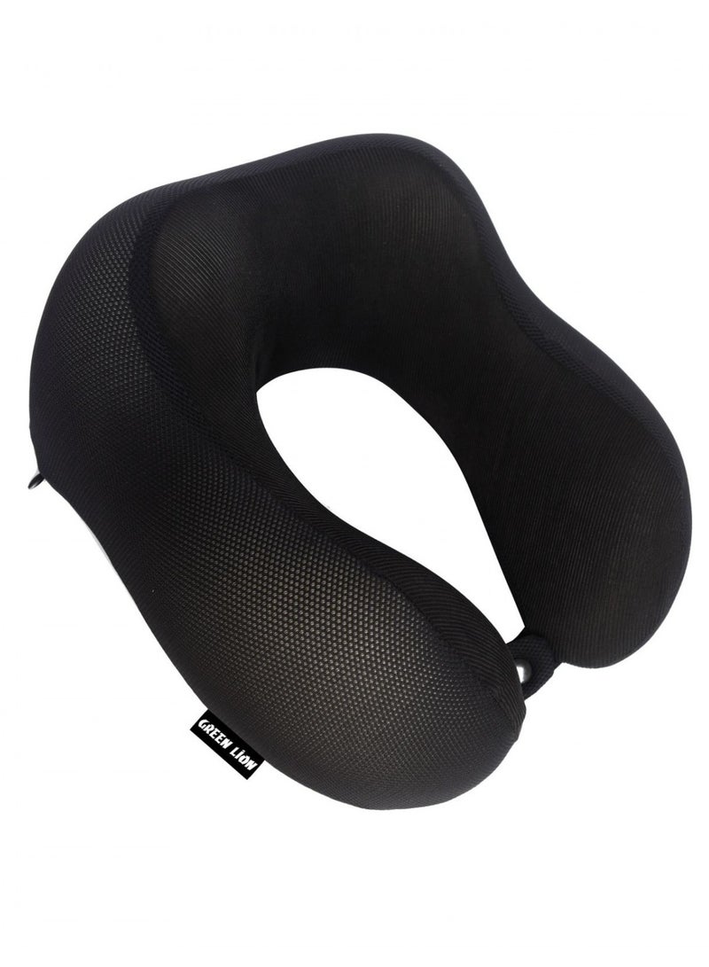 GREEN LION Memory Foam Neck Pillow / Polyester with Inside Memory Foam Material / Comfort Fit / Daily Commute / Upgraded Design / Breathable / Lightweight / Upgraded Design / Suitable for Home / Office / Travel - Black - Image 1
