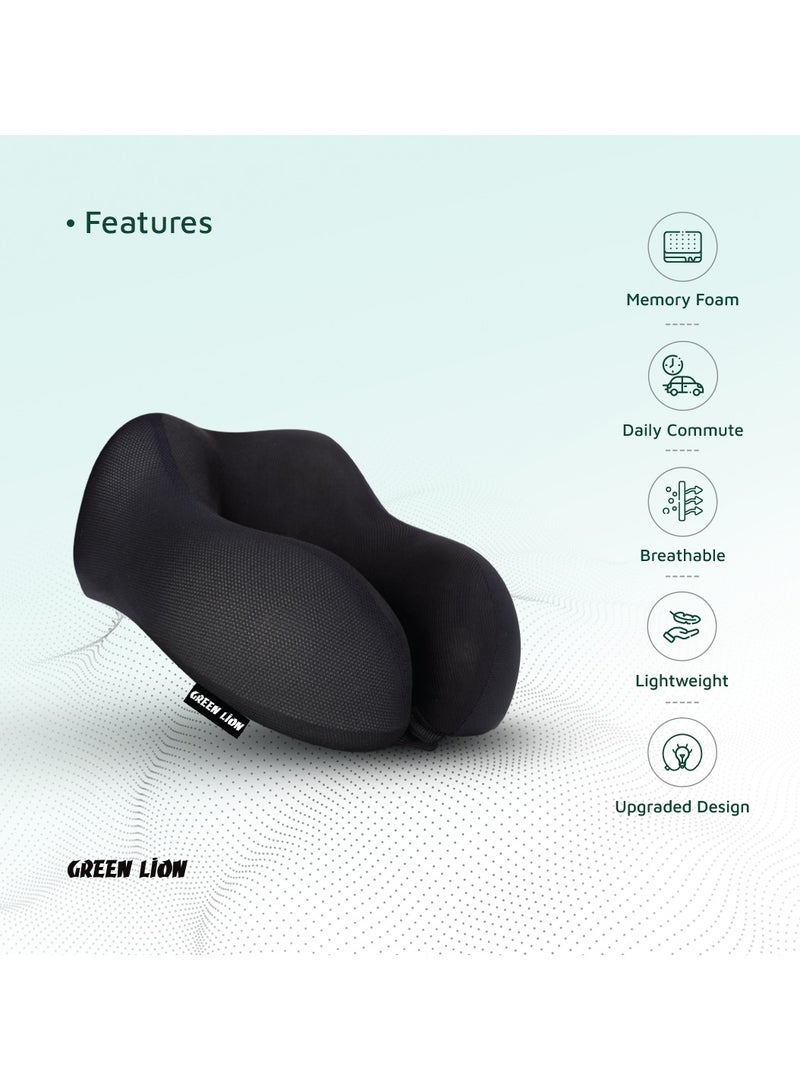 GREEN LION Memory Foam Neck Pillow / Polyester with Inside Memory Foam Material / Comfort Fit / Daily Commute / Upgraded Design / Breathable / Lightweight / Upgraded Design / Suitable for Home / Office / Travel - Black - Image 2