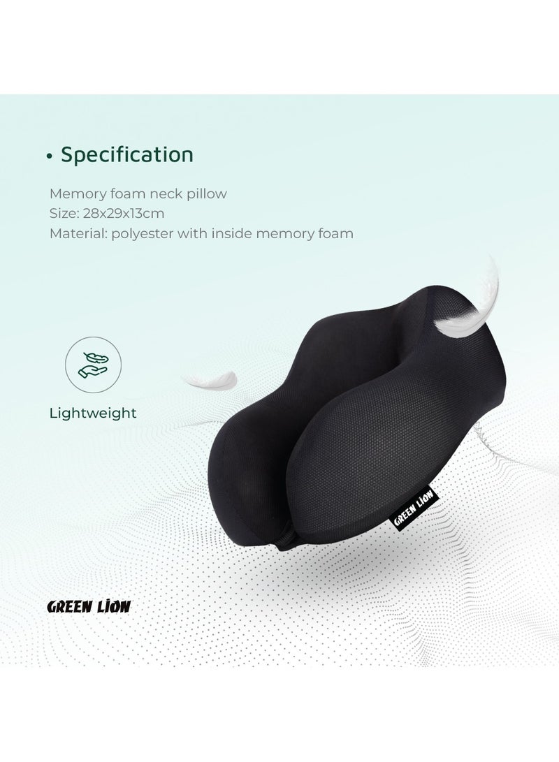 GREEN LION Memory Foam Neck Pillow / Polyester with Inside Memory Foam Material / Comfort Fit / Daily Commute / Upgraded Design / Breathable / Lightweight / Upgraded Design / Suitable for Home / Office / Travel - Black - Image 3