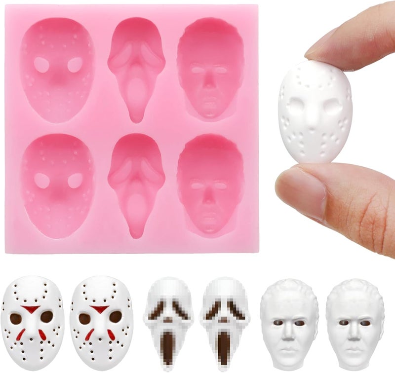 NSSHEL Halloween Chocolate Mold 3D Skull Scary Movie Characters Pink Silicone Molds Halloween Theme Food Grade Chocolate Candy Moulds Homemade Prank Chocolate Mold for Halloween Party Decoration - Image 1