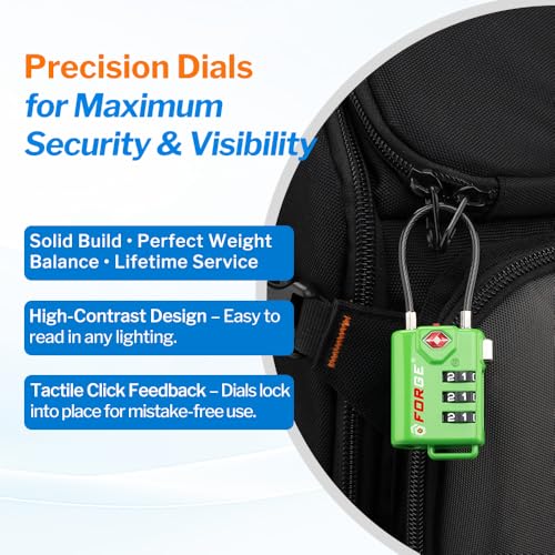 Forge TSA Approved Luggage Locks, Re-settable Combination with Alloy Body(Green 2 Locks) - Image 5