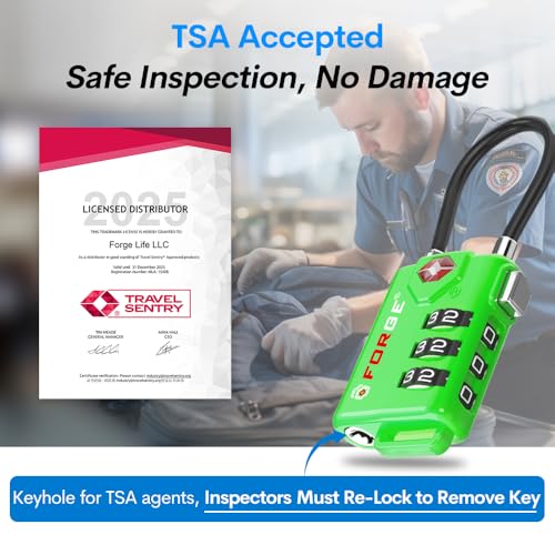 Forge TSA Approved Luggage Locks, Re-settable Combination with Alloy Body(Green 2 Locks) - Image 2