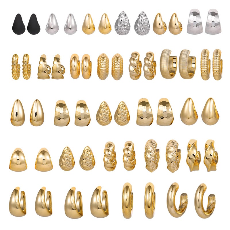 OATHYAN 27 Pairs Gold Chunky Hoop Earrings Set for Women, Hypoallergenic Earrings Fashion Dangle Earrings Set, Y2k Statement Twisted Water Drop Earring Pack (Glossy Gold) - Image 1