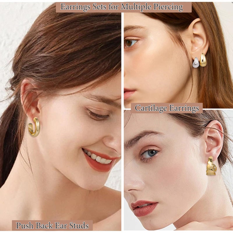 OATHYAN 27 Pairs Gold Chunky Hoop Earrings Set for Women, Hypoallergenic Earrings Fashion Dangle Earrings Set, Y2k Statement Twisted Water Drop Earring Pack (Glossy Gold) - Image 3
