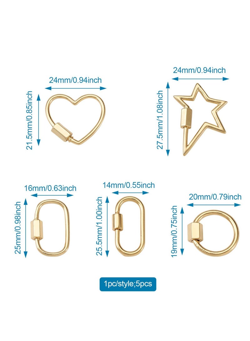 KASTWAVE 5Pcs Mixed Screw Keychain Carabiner Lock Clasps Real 18K Gold Plated Screw Locking Hook Closure Buckle for Necklace Bracelet Making Mini Dangling Charms Pendant Keyrings Handbag Decor - Image 5