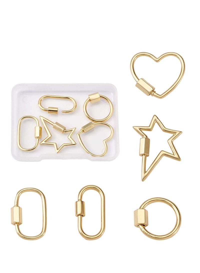 KASTWAVE 5Pcs Mixed Screw Keychain Carabiner Lock Clasps Real 18K Gold Plated Screw Locking Hook Closure Buckle for Necklace Bracelet Making Mini Dangling Charms Pendant Keyrings Handbag Decor - Image 1