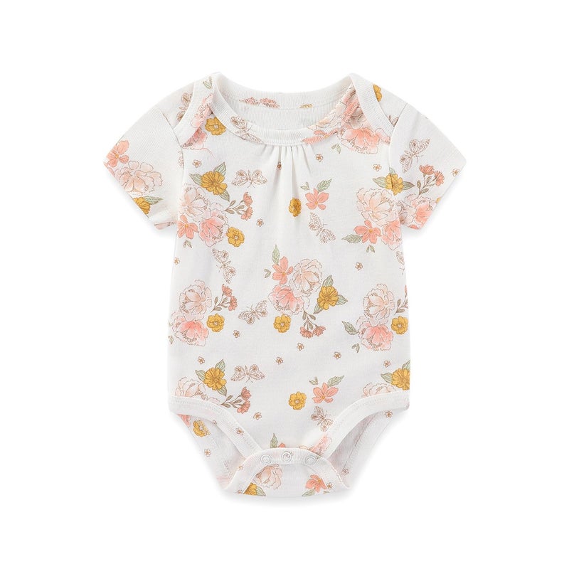 MAMIMAKA Newborn Baby Girl Short Sleeve Bodysuits One-Piece Cotton Baby Clothes 5 Pack, 9-12 Months - Image 2